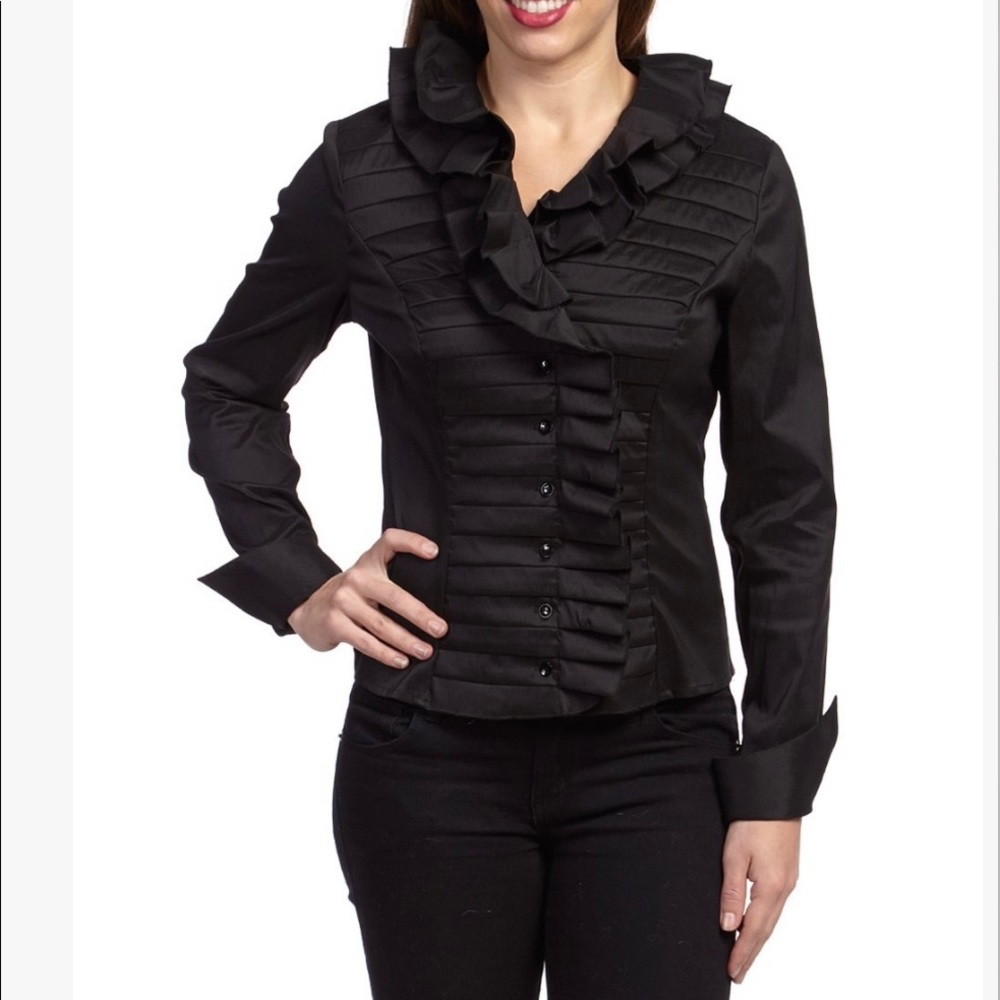 Pleated Collar Ruffle Top - Picture 1 of 2